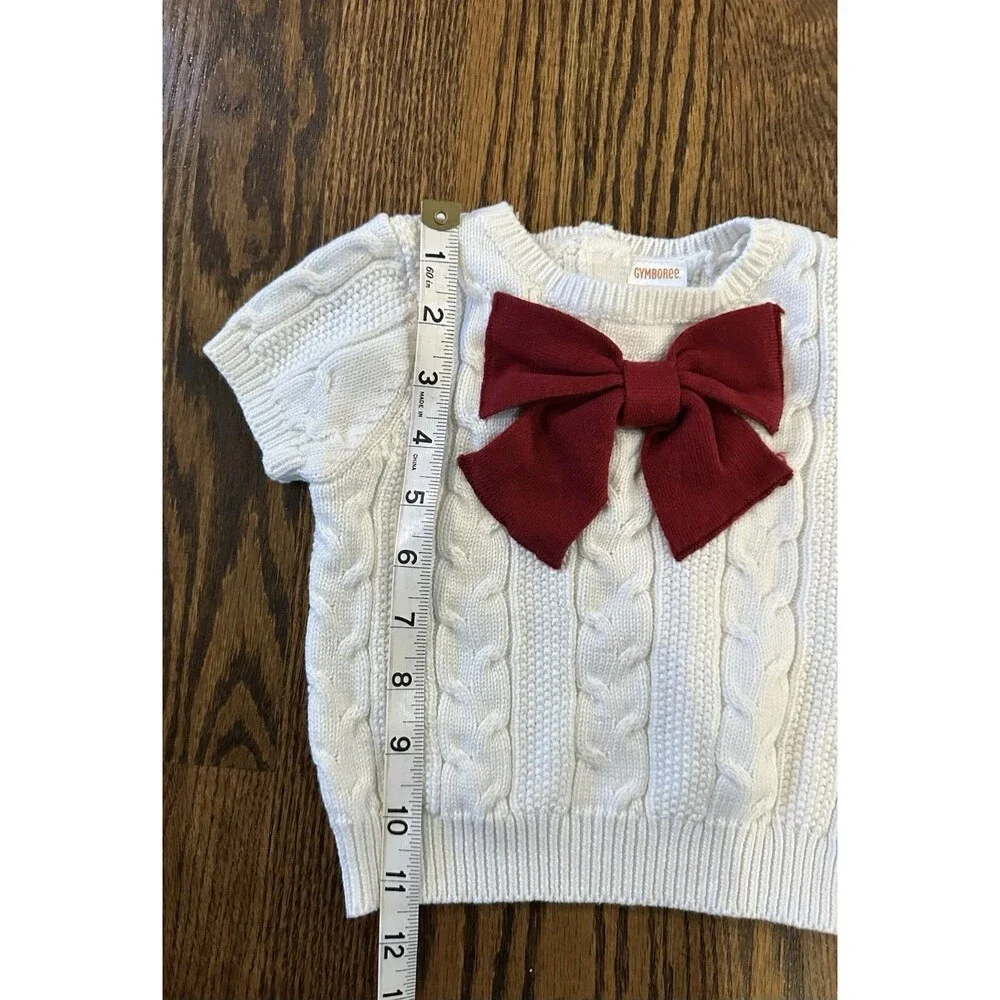 Gymboree Toddler Girls White Christmas Sweater Red Bow‎ 12-18 month Holiday